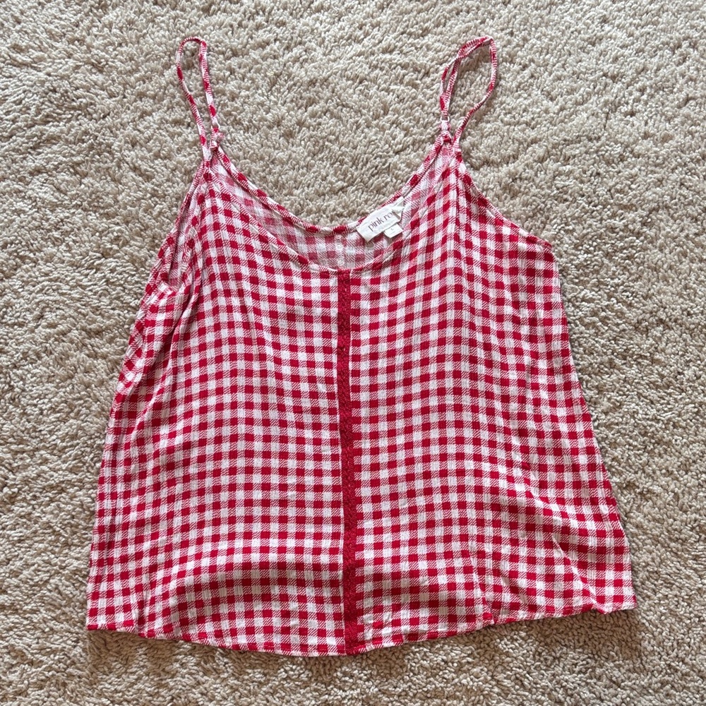 Pink Rose plaid red and white tanktop with adjustable straps